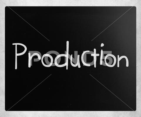 Stock Illustration of "production" handwritten with white chalk on a blackboard