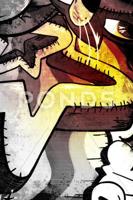 Stock Illustration of graffiti over old dirty wall, urban hip hop background gray texture painted w