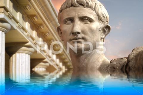 Stock Illustration of statue of julius caesar augustus in rome, italy ancient art reflected in a c