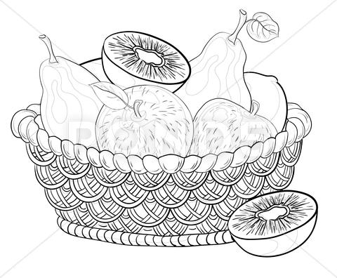 dibujo a lápiz de cesta de frutas