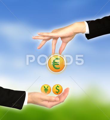 Stock Illustration of hand bring up big euro sign