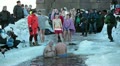 Russian people standing in queue before ice-hole to swim in Epiphany Video