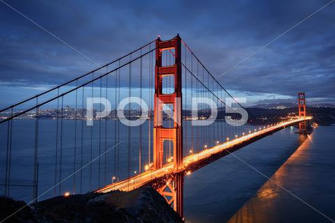 Stock photo of night scene with golden gate bridge