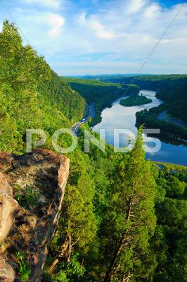 Stock photo of mountain river aerial view