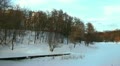 Panorama of the winter frozen lake. Video