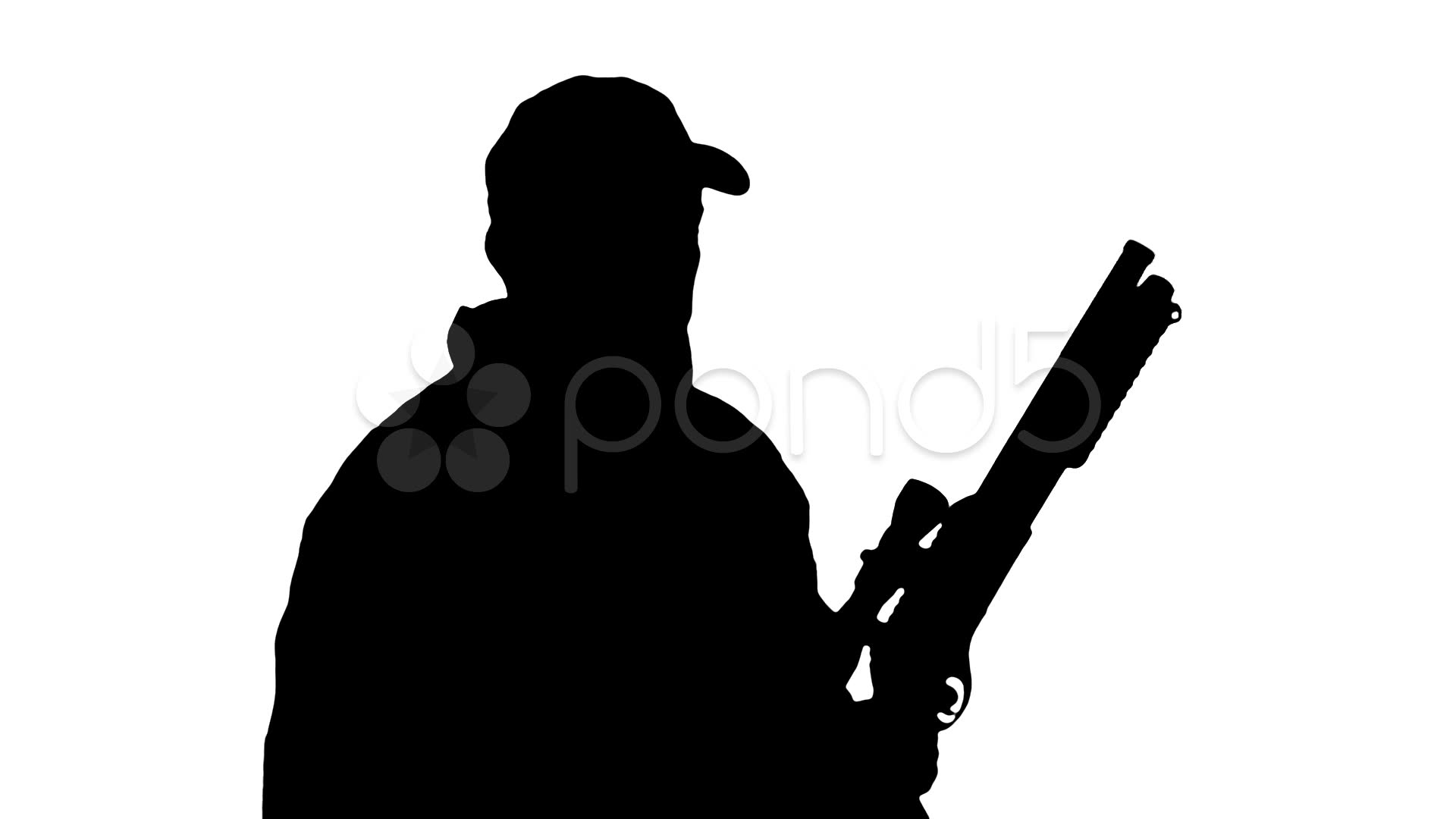 Armed Guard Looks Around And Uses Radio Silhouette Stock Video 22774373