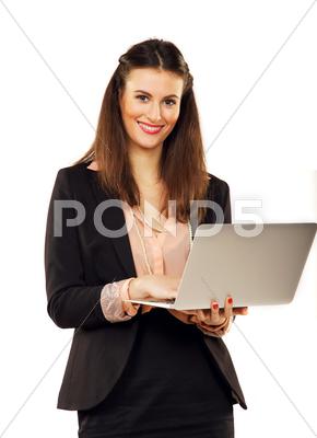 Stock photo of confident businesswoman browsing the web