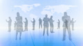 Silhouettes of business people made with binary codes