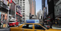 Ultra HD 4K Utility Red Truck Traffic Broadway Times Square, Yellow Cabs Passing Video