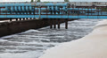 Blue pipelines with oxygen supplying under water and foam on surface Video