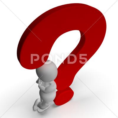 Stock Illustration of question marks and man shows uncertain or unsure