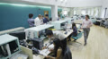 Young casual business team working together in a contemporary office