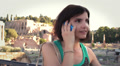 Beautiful woman talking on cellphone near Roman forum, steadicam shot HD Video