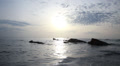 rocks in ocean at sunrise