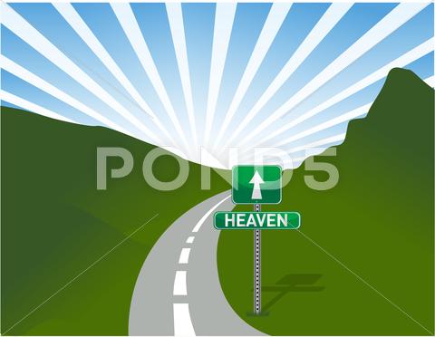 Stock Illustration of road to heaven illustration design with beautiful landscape and sky backgroun