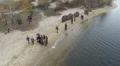 Reconstruction of military scene period 1943 year WW2 in Ukraine. Aerial Video