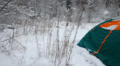 winter, tourist camping tent dismantle