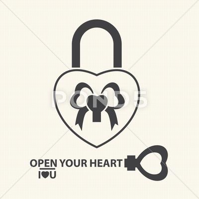 Stock Illustration of Key with a heart inside and lock as heart. Vector of Valentine's Day