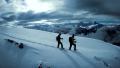 expedition. snow hiking. hikers. snow shoes. walking. snow winter lanscape