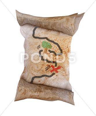 Stock photo of Weathered Old Paper Scroll, With Imaginary Treasure Map