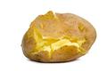 Unpeeled cracked cooked potato on a white background