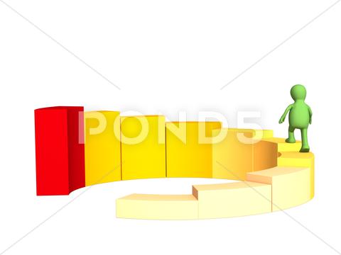 Stock Illustration of Die 3D-Person - Marionette, steigt unter dem Diagramm