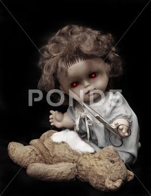Stock Illustration of Dark series - vintage killer doll