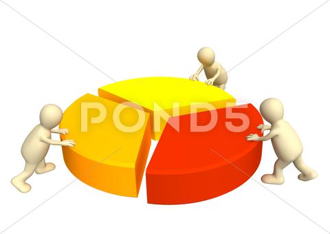Stock Illustration of 3d puppets, making the round diagram