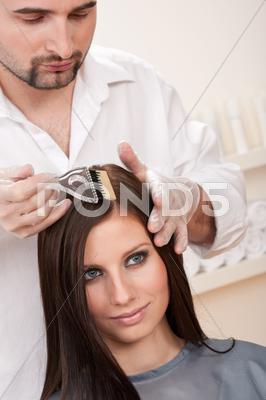 Stock photo of Professional hairdresser color customer at salon