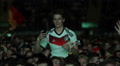 Cute Young Boy Have Fun Enjoy Public Viewing Football Match Friend Up Shoulders Video