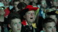 Funny Woman Portrait Wide Open Mouth Focus German Football Match Audience People Video