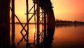 Under the U Bein bridge in Myanmar - dramatic sunset. Video