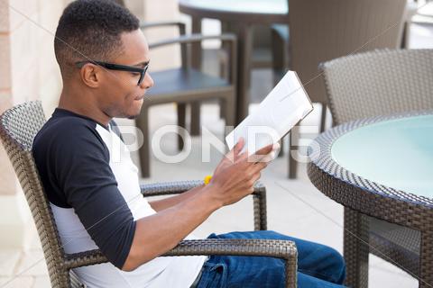 Closeup Portrait, Smart Young Nerdy Man With Big Black Glasses, Sitting Down