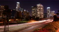 4K LA Night Cityscape 16 Zoom In Timelapse Downtown 110 Freeway Video