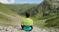 Woman meditating in mountains, beautiful landscape, relaxation Video
