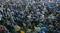 Shouting fans support team football match stadium, one hand air Video