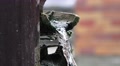 Bamboo Drainage Gutter Empties Into Pool Of Water Close Up 02 4K Video