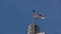 View of the city. Sao Paulo, Brazil. Banespa building and Sao Paulo´s flag. Video