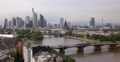 UltraHD 4K Busy Day City Traffic Cars Tram Passing Frankfurt Skyline Aerial View Video