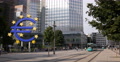 UltraHD 4K Tram Passing Financial Center Frankfurt Euro Sign Central Bank People Video