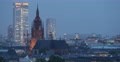 UHD 4K Financial District Frankfurt Skyline Aerial Cathedral Illuminated Night Video