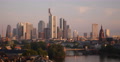 Ultra HD 4K Frankfurt Skyline Aerial View Establishing Shot Sunset Sunrise Light Video