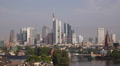 Frankfurt Skyline Aerial View Morning Commuter Car Passing Bridge Main River Day Video