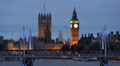 British Parliament Big Ben Elizabeth Tower Landmark Thames River London Lights Video