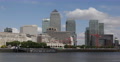 Ultra HD 4K Police Boat Fast Passing Canary Wharf London Business Towers Day UK Video