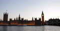 Ultra HD 4K Tour Boats Passing Dusk Light Westminster Palace London Parliament Video