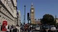London Big Ben People Walk Sidewalk Busy Street Cars Passing Rush Hour Traffic Video