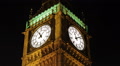 Closeup Elizabeth Big Ben Tower London Landmarks Parliament Illuminated Night UK Video