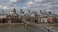 Crowd People Crossing Pedestrians Bridge London Aerial View Skyline Traffic UK Video