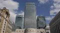 Modern Building Canary Wharf London Office Skyscrapers Business Towers Sunny Day Video
